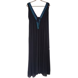 NWT Boho Me Plunging V-neck Maxi Cover Up Wooden Beads Embroidery Black